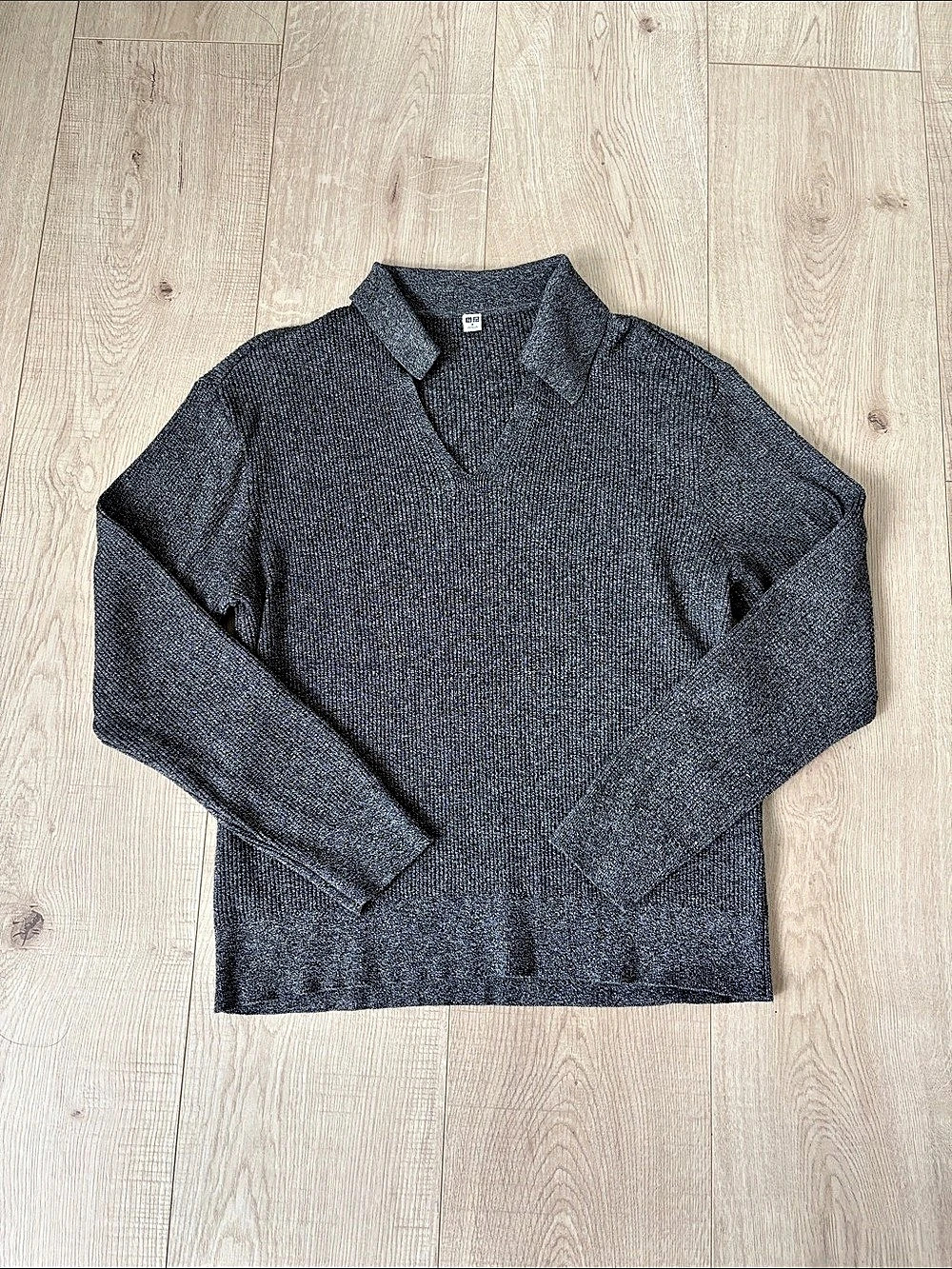 Uniqlo Washable Knit Ribbed Polo Sweater Gray M